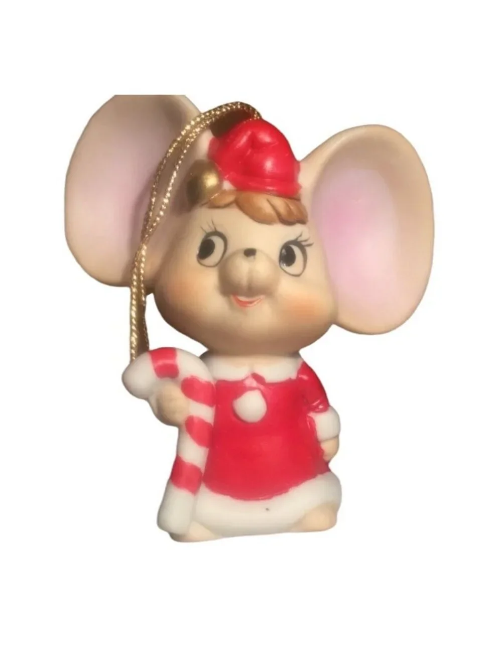 Ceramic Christmas Mouse Ornament Red dress Candy Cane